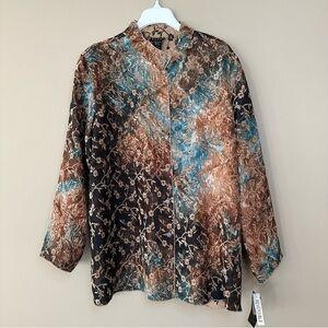 NEW ELCC Women 1X Floral Tapestry Jacket Reversible Blue Brown Gold Fall Winter